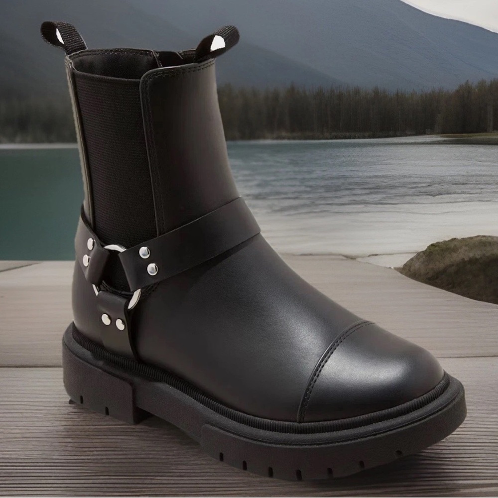 Kids' Crosby Harness Moto Boots - art class™ Black Zipper Closure New